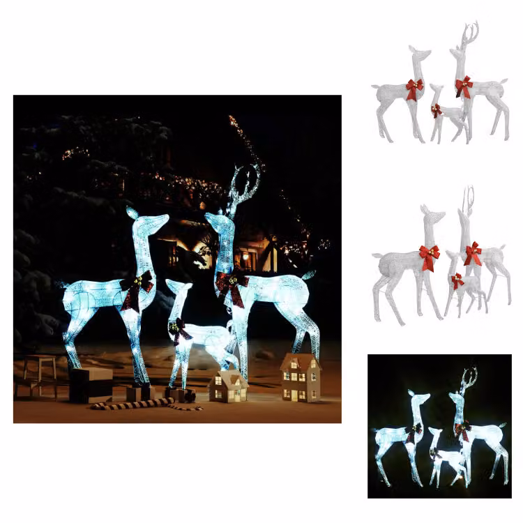 vidaXL Famiglia di renne decorazione natalizia bianca e argento 201 LED - Luci di Natale