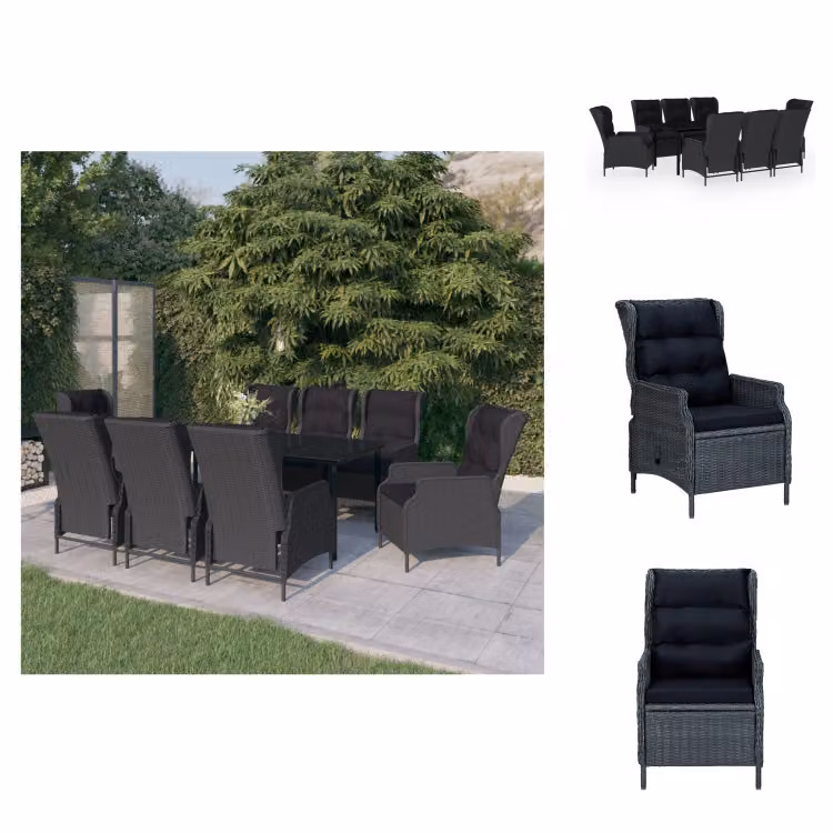 vidaXL Set da pranzo da giardino 9 pezzi grigio scuro - Set di mobili da giardino