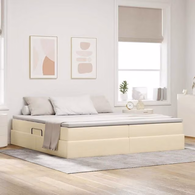 Letto con contenitore e materasso ibrido vidaXL beige L/P/H: 200 x 200 x 280 cm