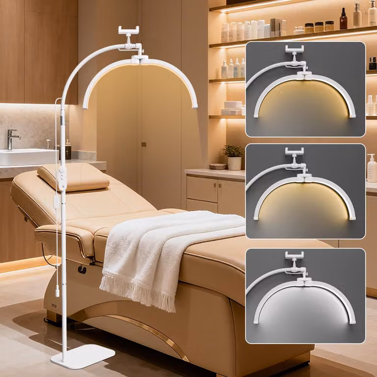 Lampada da terra a forma di mezzaluna, altezza 55 cm, 30 W, pieghevole, con supporto per telefono, temperatura di colore da 3000 a 6500 K