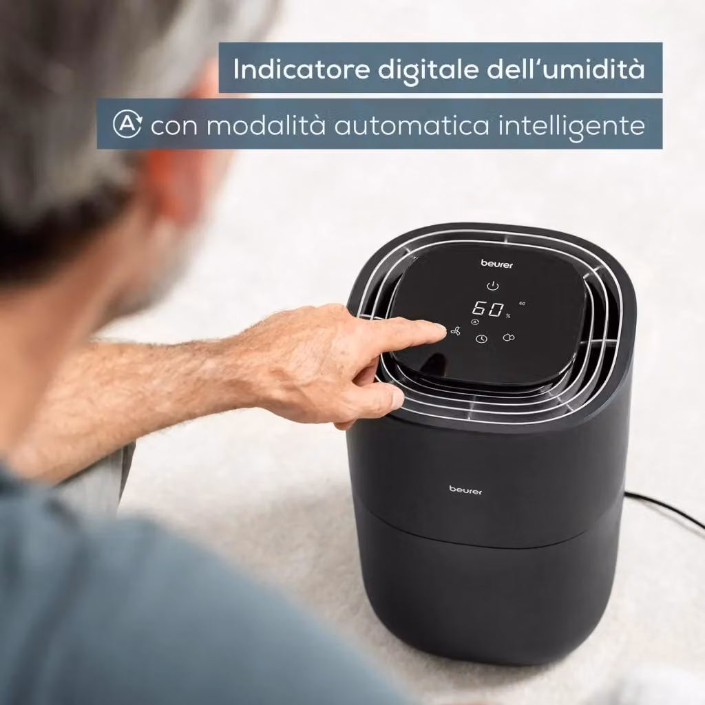 Umidificatore Beurer LB 200 Nero con tecnologia di evaporazione a freddo per ambienti fino a 30 m², 3 livelli di velocità, display digitale e funzioni timer, sleep mode e auto mode – 2
