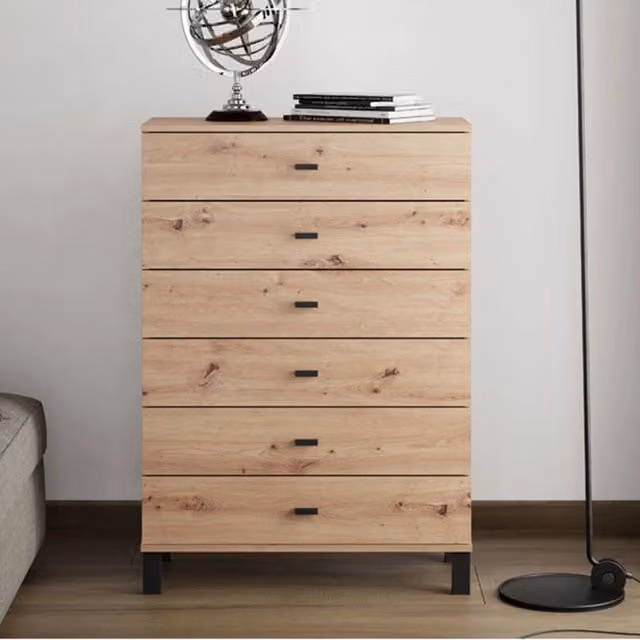 Madia Otaval DMORA con 6 cassetti in rovere nodi marrone L: 77 cm, P: 35 cm, H: 110 cm