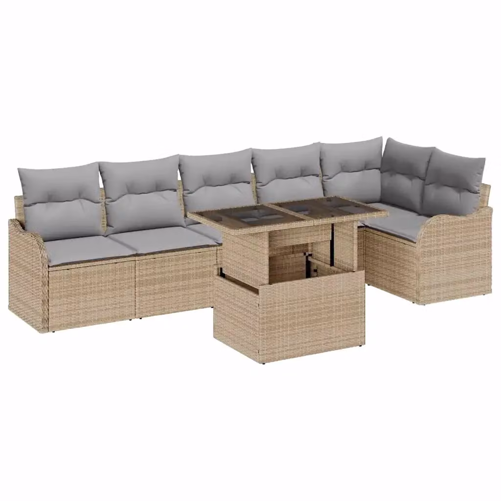 vidaXL Set Divano da Giardino a L in Rattan Beige con Cuscini e Tavolino – 2