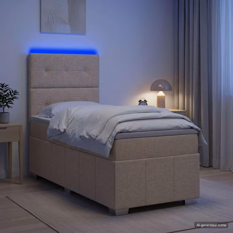 Maison Exclusive - Letto boxspring a LED con materasso color crema 100 x 200 cm in tessuto