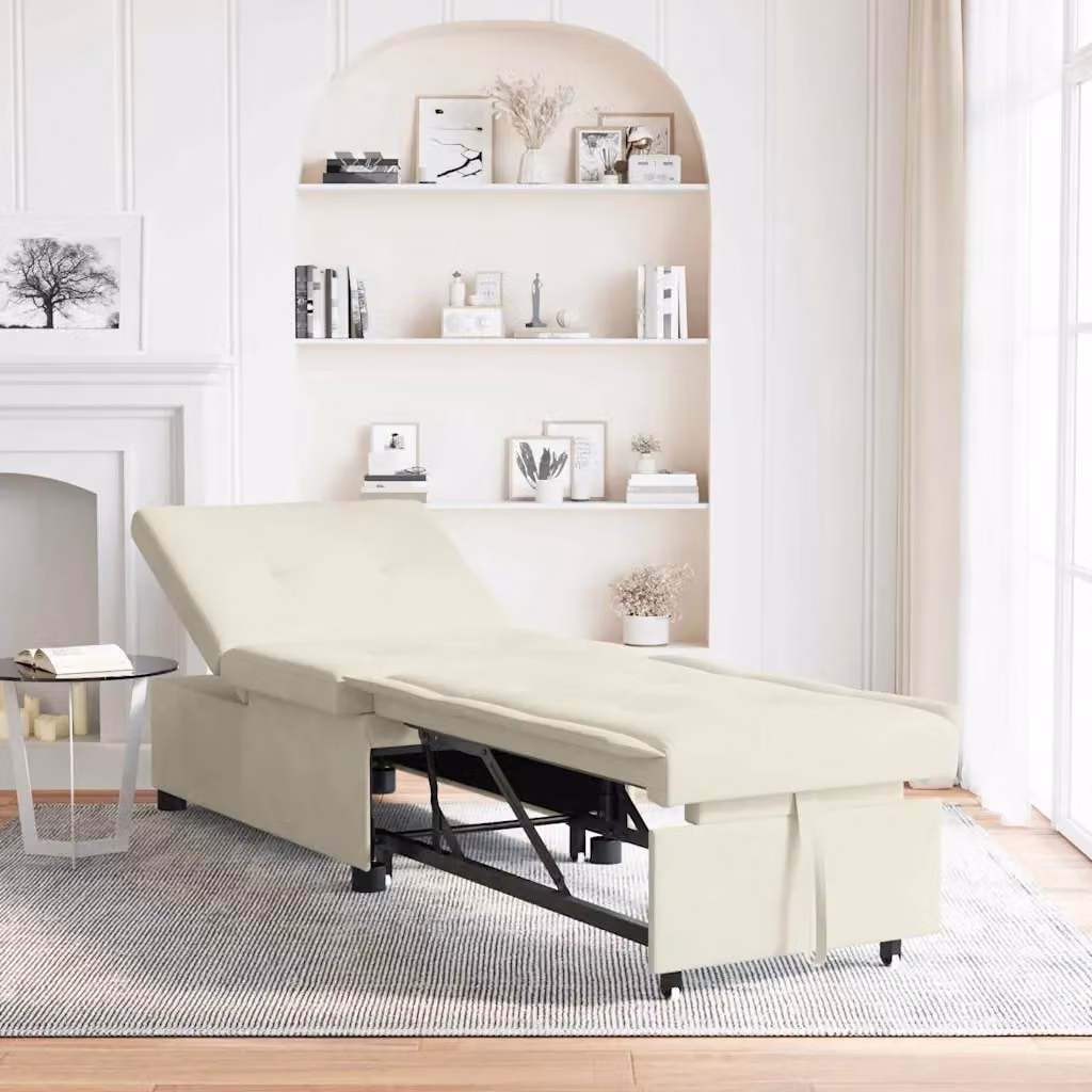 Divano letto vidaXL in velluto beige, L: 194 cm, P: 67 cm, H: 82 cm