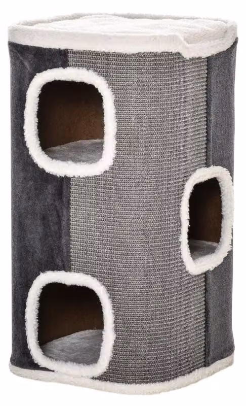 Albero per gatti con 3 livelli e rivestito in sisal | Colore: Grigio e bianco | Dimensioni: 40x40x74 cm