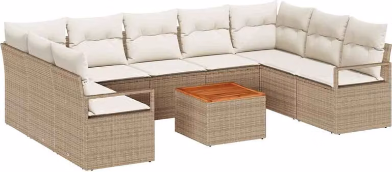 Set Divano da Giardino con cuscino 10 pcs Beige polyrattan