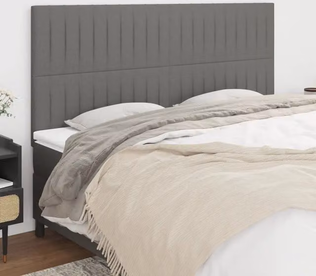 Testiera-Testata Decorativa Grigio Scuro 200x5x118/128 cm Tessuto 797491