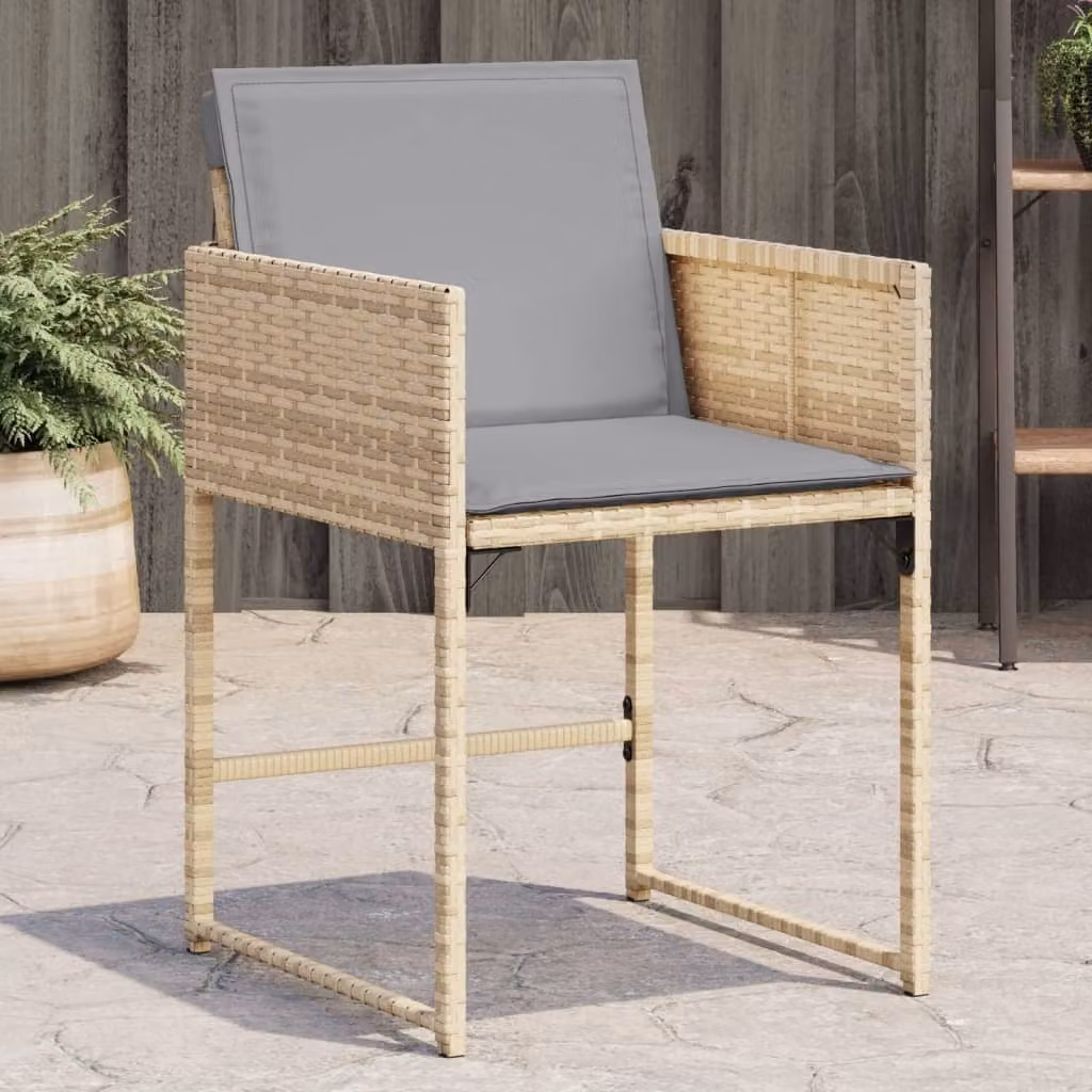 Set di 4 sedie da giardino vidaXL in polyrattan con cuscini beige e grigio e braccioli