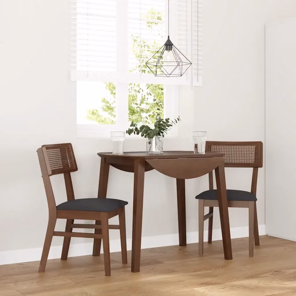 Set di 2 sedie da pranzo moderne in legno di Hevea marrone e nero con seduta in tessuto – 2