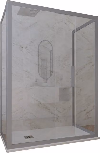 Box doccia 3 lati Deco Trio FORTE con vetro trasparente e profilo silver L: 170 cm, P: 75 cm, H: 200 cm