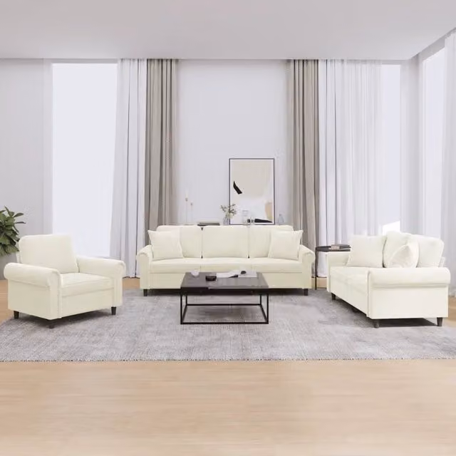 Set di divani 3 pezzi vidaXL in velluto beige con cuscini per soggiorno moderno