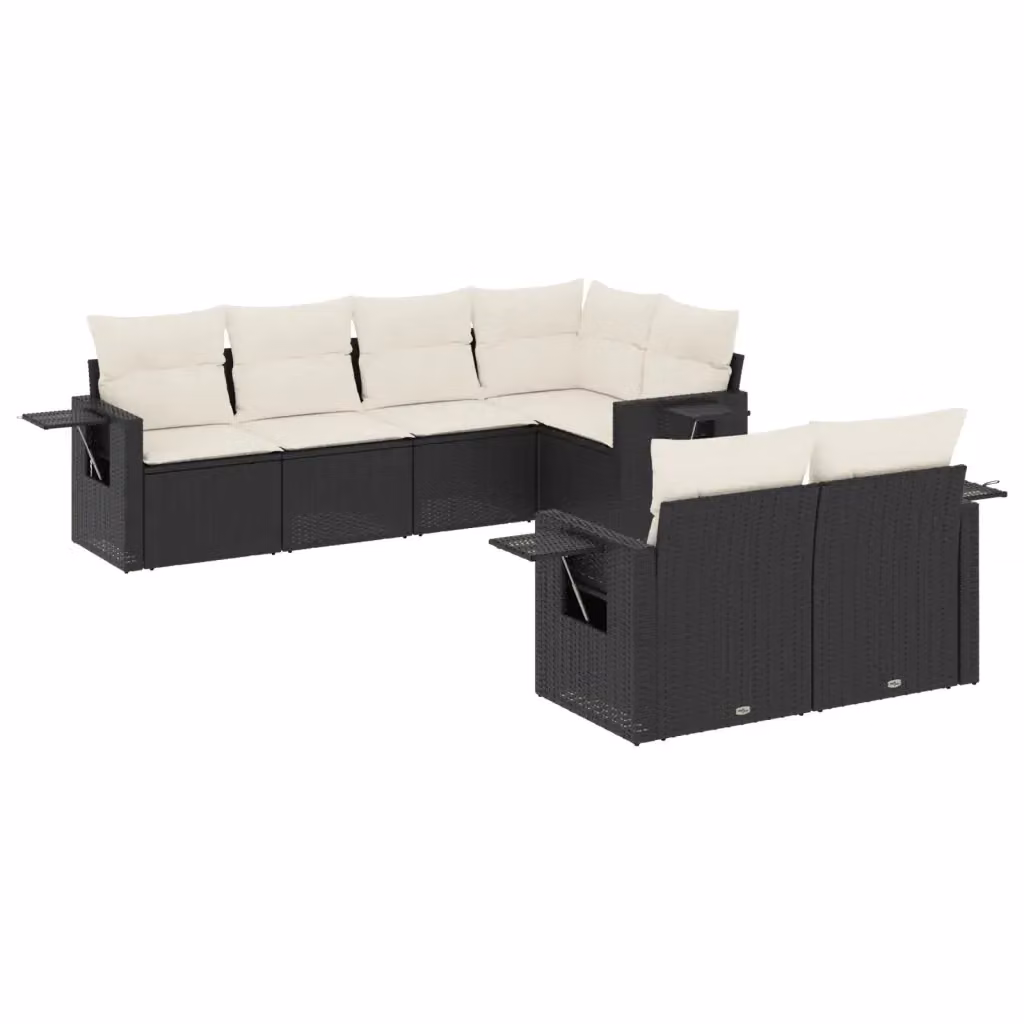 vidaXL Set Divani da Giardino a L con Cuscini 7pz in Polyrattan Nero e Bianco – 2