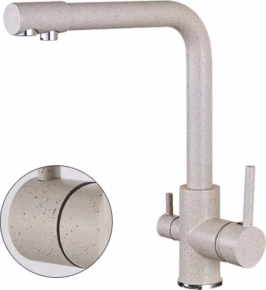 Rubinetto da cucina filtrato, doppia maniglia, rotazione di 360 gradi, beige con punti C