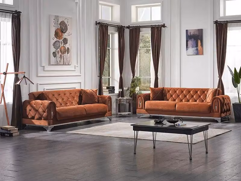 Luxus 2x Sofa Dreisitzer Couch Chesterfield Wohnzimmer Braun Polstermöbel