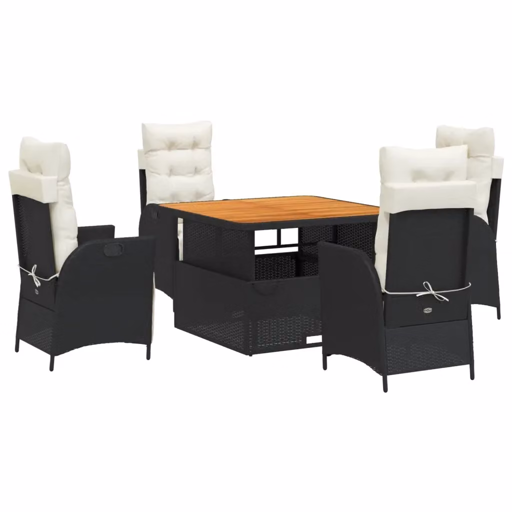 vidaXL Set da Pranzo da Giardino 5 pz in Polyrattan e Legno di Acacia Nero e Marrone con Cuscini – 2