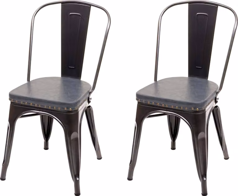 set di 2 sedie da sala da pranzo HWC-H10e, sedia da cucina sedia Chesterfield metallo Pelle finta gastronomia industriale ~ nero-grigio
