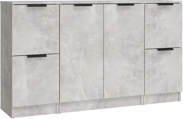 Credenze 3 pz | Madia | Buffet da pranzo | Armadio da pranzo Grigio Cemento in Legno Multistrato