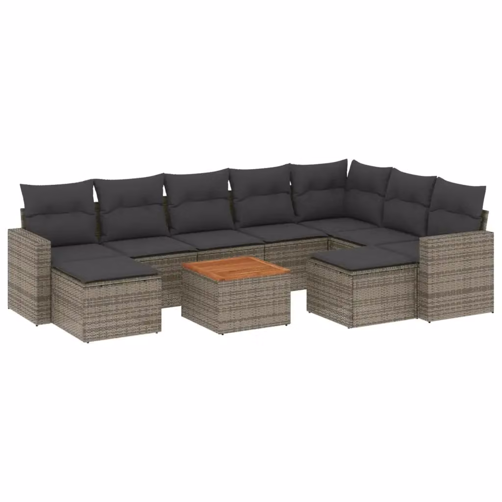 Set Divano da Giardino 10 pz vidaXL in Polyrattan Grigio con Cuscini e Tavolino – 2