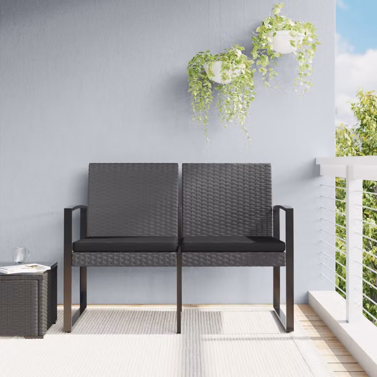 vidaXL Panca da Giardino a 2 Posti con Cuscini in Rattan e Metallo, Colore Antracite