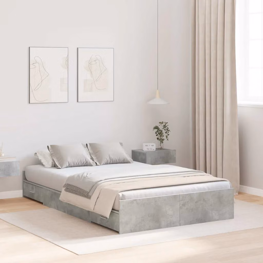 Struttura letto con contenitore vidaXL in legno e MDF, Grigio cemento, L 120 x P 200 cm