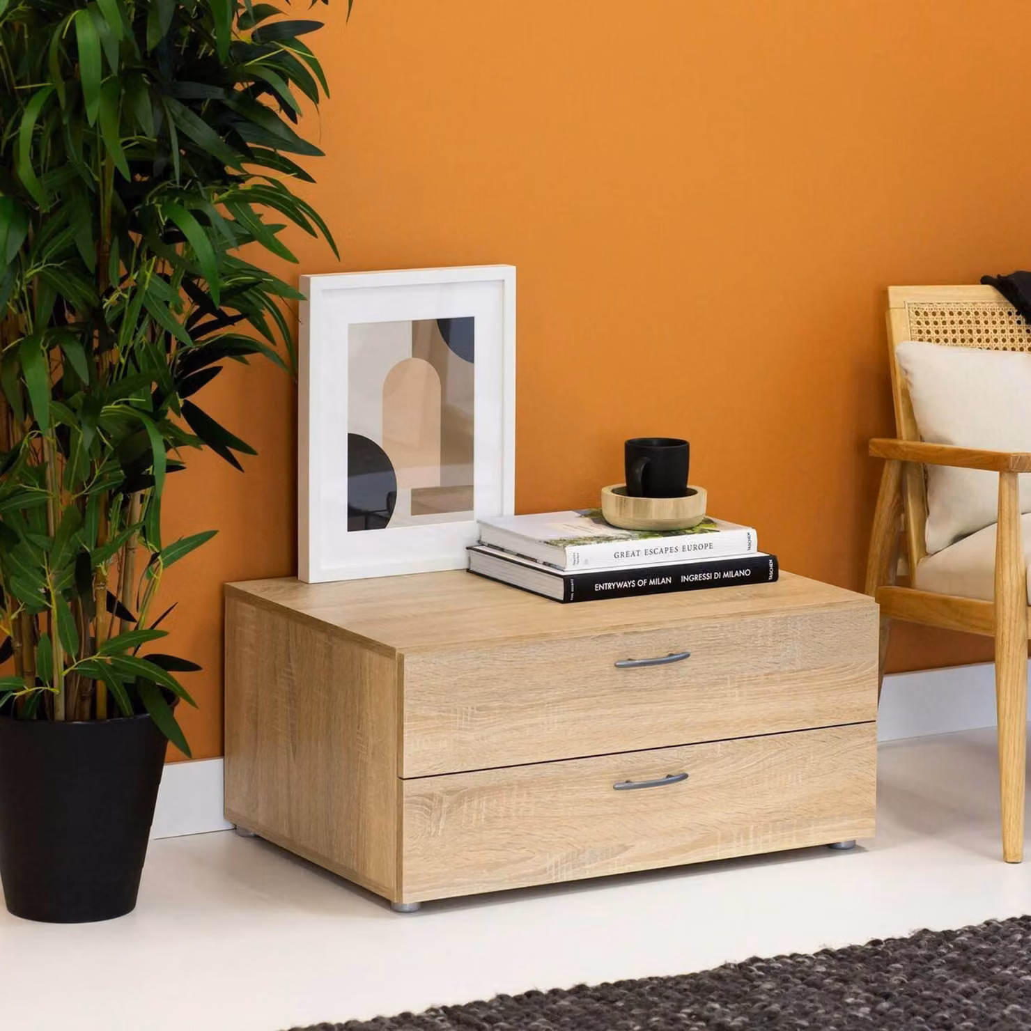 Dmora Cassettiera Piatto 51.9x74x35h cm Marrone Rovere, 2 Cassetti Apertura Scorrevole