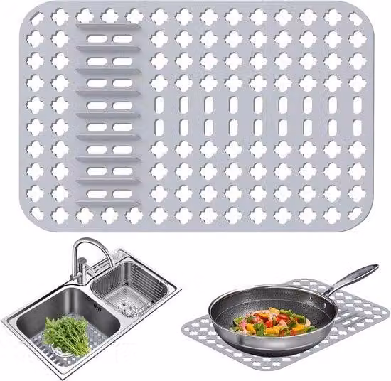 Tappetino protettivo in silicone per lo scarico, dimensioni 40 × 29 × 0,7 cm, protezione per lo scarico, tappetino antiscivolo per lo scarico della cucina