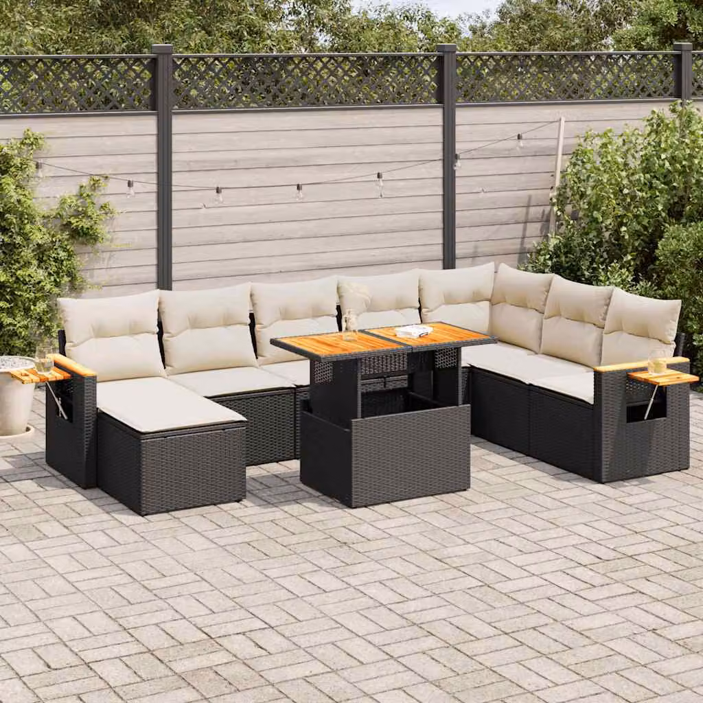 Maison Exclusive - Set Divani da Giardino 9 pz con Cuscini Nero Polyrattan Acacia