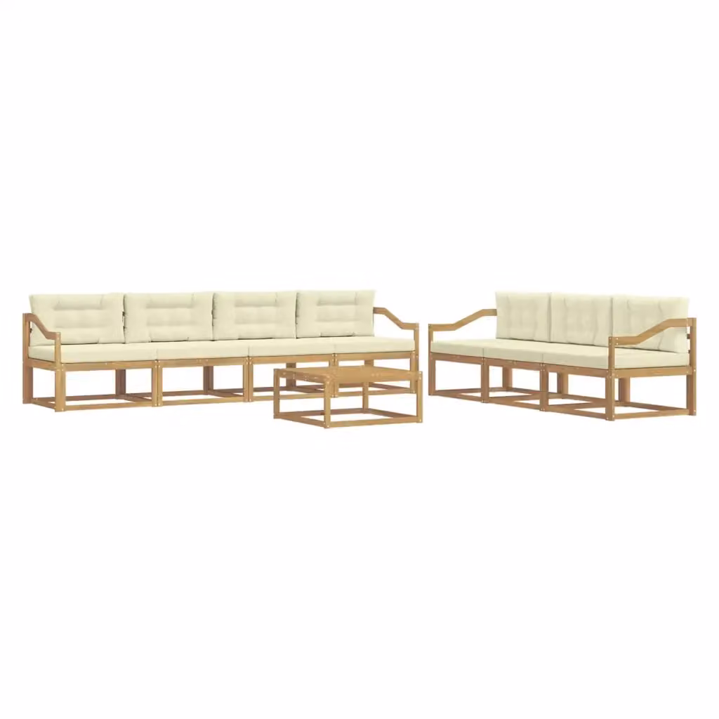 Set di divani da esterno a forma di U vidaXL in legno di acacia con tavolo da caffè, 7 pezzi, Bianco e Beige – 2