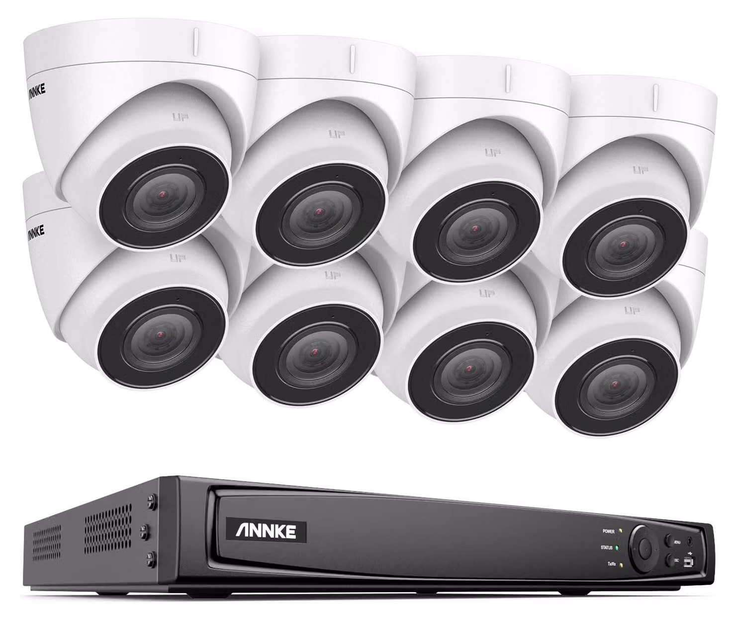 Sistema di videosorveglianza NVR a 16 canali, completo di 8 telecamere dome IP da 5MP, con visione notturna e alimentazione PoE