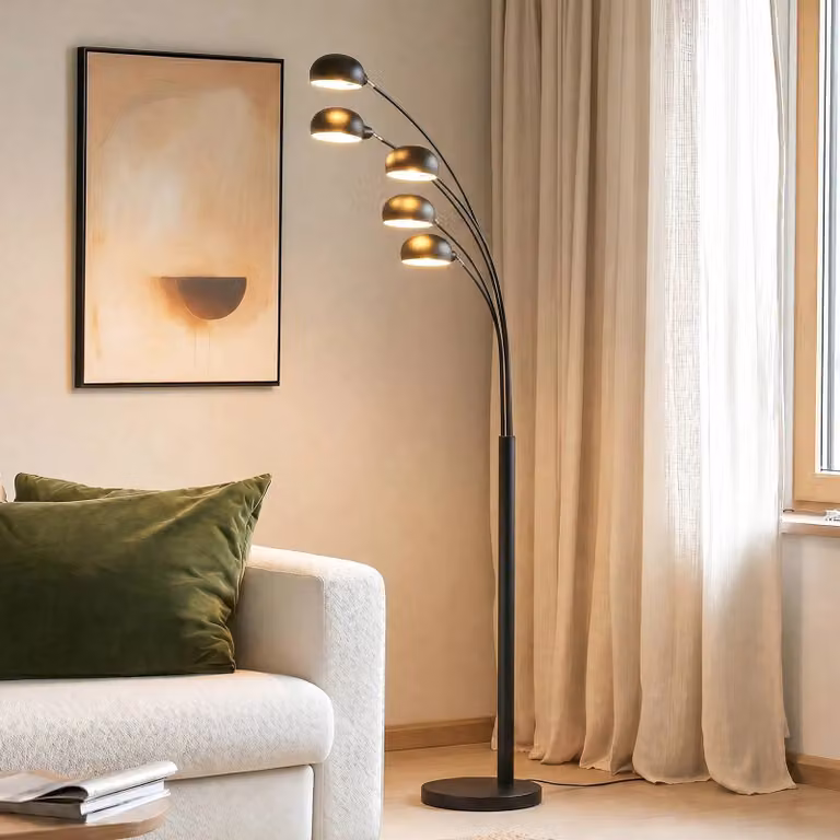 Lampada da terra Jewa Lindby, Nero, Soggiorno / Sala da pranzo, Metallo, Moderno, Lampada da terra