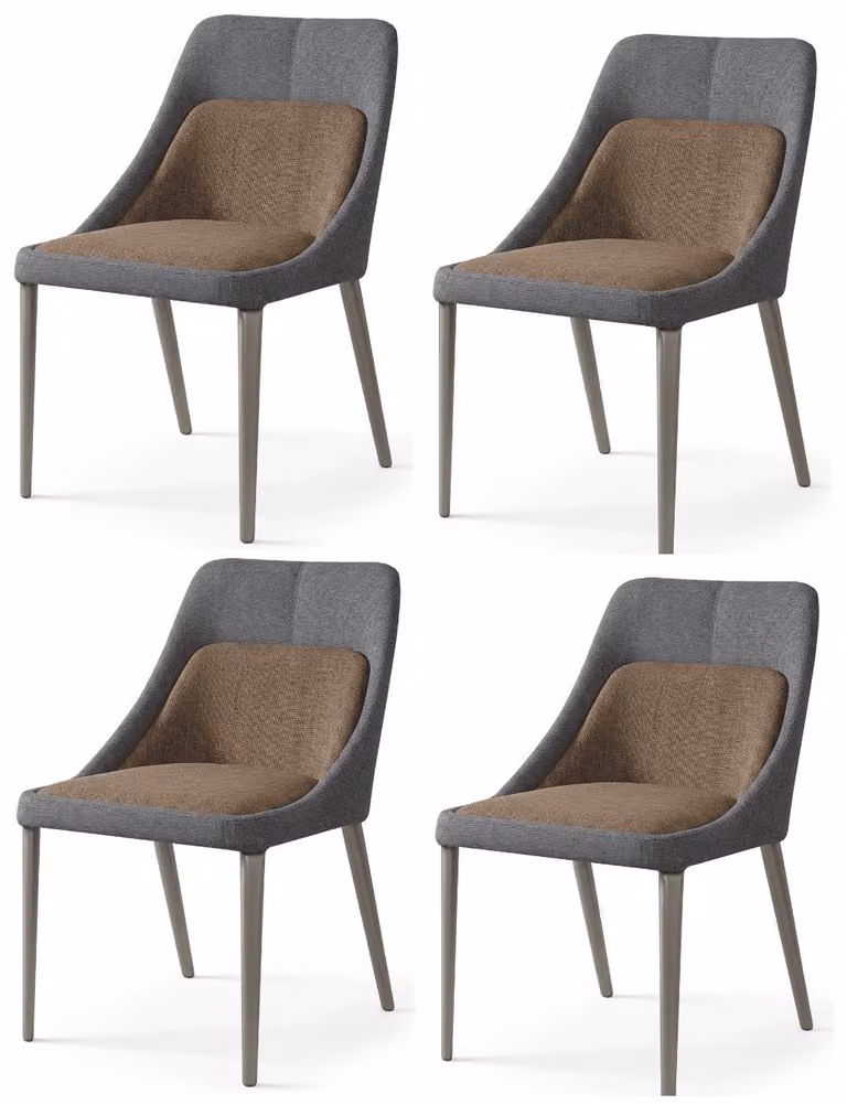 Set di 4 eleganti sedie da pranzo in stile scandinavo, bicolor, con struttura in metallo e seduta in tessuto