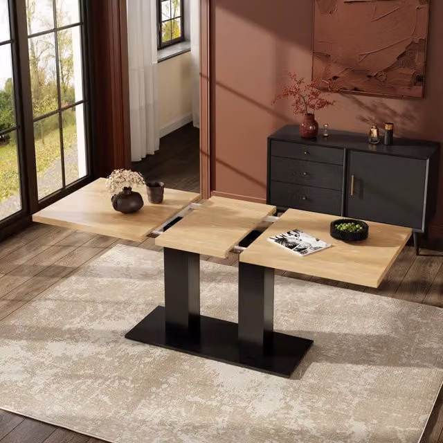 Desviae Tavolo da pranzo allungabile in MDF naturale con piano da 30 mm e doppio sostegno per cucina e soggiorno