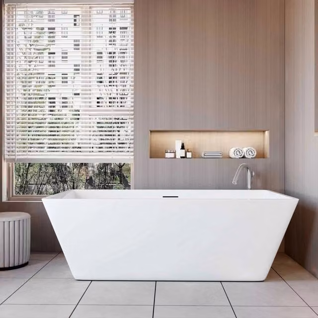 Vasca da Bagno a Isola Freestanding in Acrilico da 150x72x56 cm, Colore Bianco, Forma Rettangolare