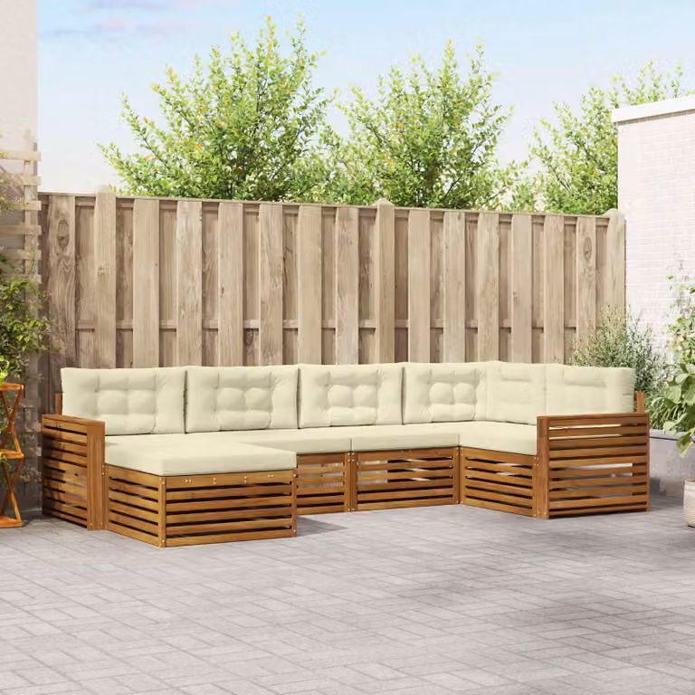 Set di divani da esterno vidaXL 6 pz in legno di acacia con cuscini beige e bianco per giardino e terrazza