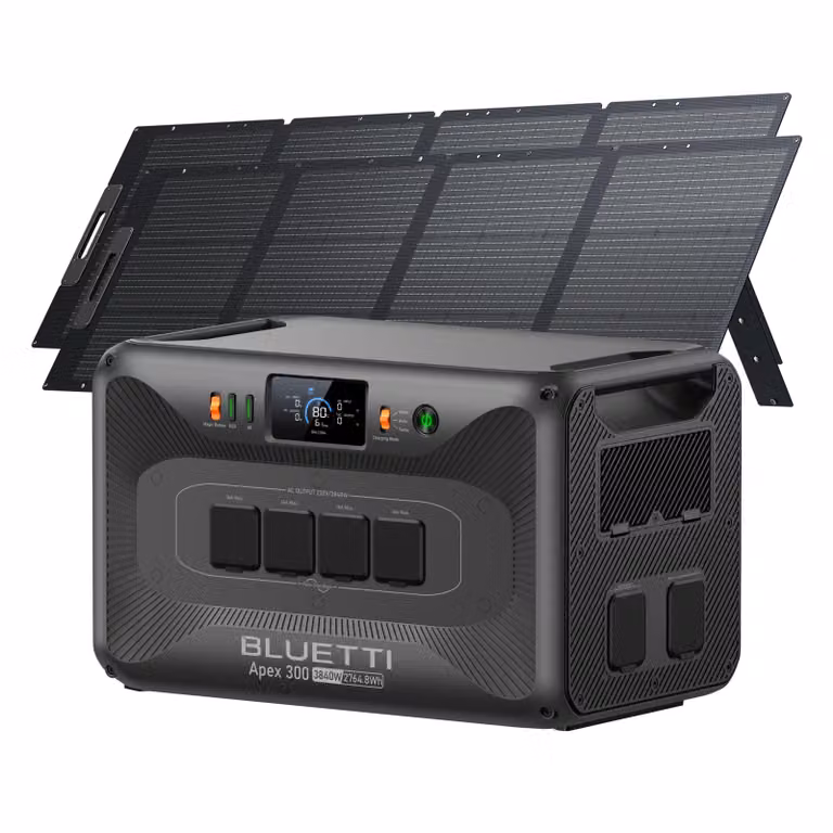 Kit generatore solare BLUETTI Apex 300, centralina di alimentazione da 2764 Wh con 2 pannelli solari PV200, per un'alimentazione autonoma