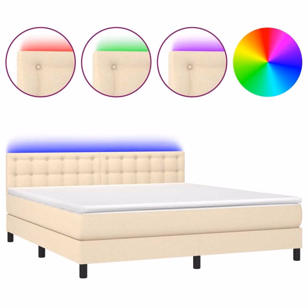 Letto a Molle con Materasso e LED Crema 160x200 cm in Tessuto