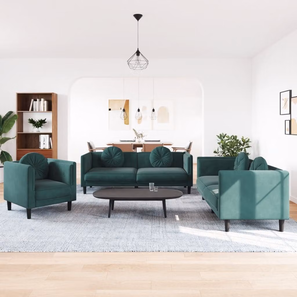 Maison Exclusive - Set divano a 3 pezzi con cuscini in velluto verde scuro
