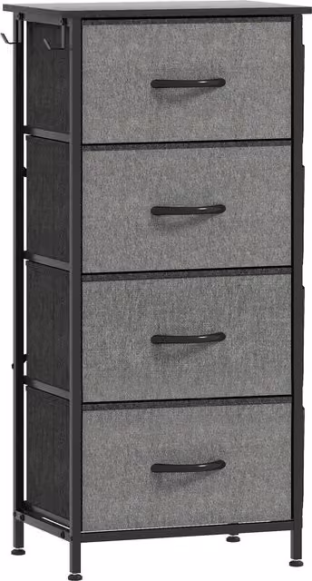 Cassettiera in tessuto HOMCOM grigia con 4 cassetti, 4 tasche e 2 ganci, L: 45 cm, P: 30 cm, H: 94,5 cm