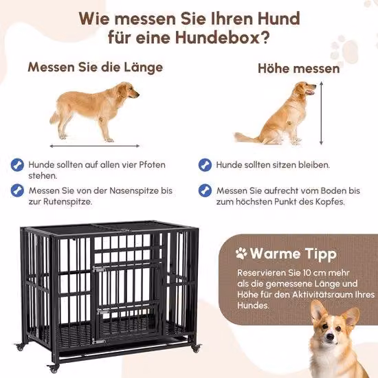 Cassa per cani - Cuccia per cani - Banco per cani - Casa per cani - Stanza per cani - Design pieghevole - Ruote universali - Piastra di base rimovibile - Nero - 94 x 58 x 78 cm