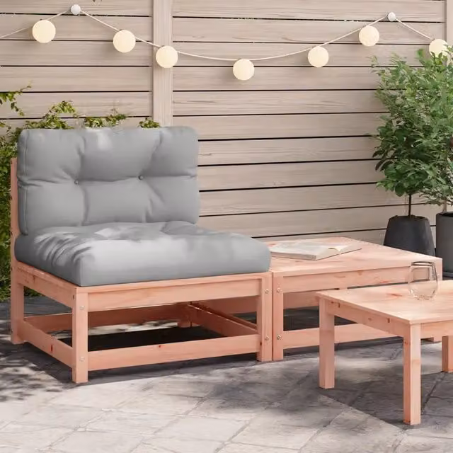 Divano da giardino vidaXL in legno trattato con cuscini grigi e poggiapiedi coordinato L/P/H: 140 x 70 x 67 cm