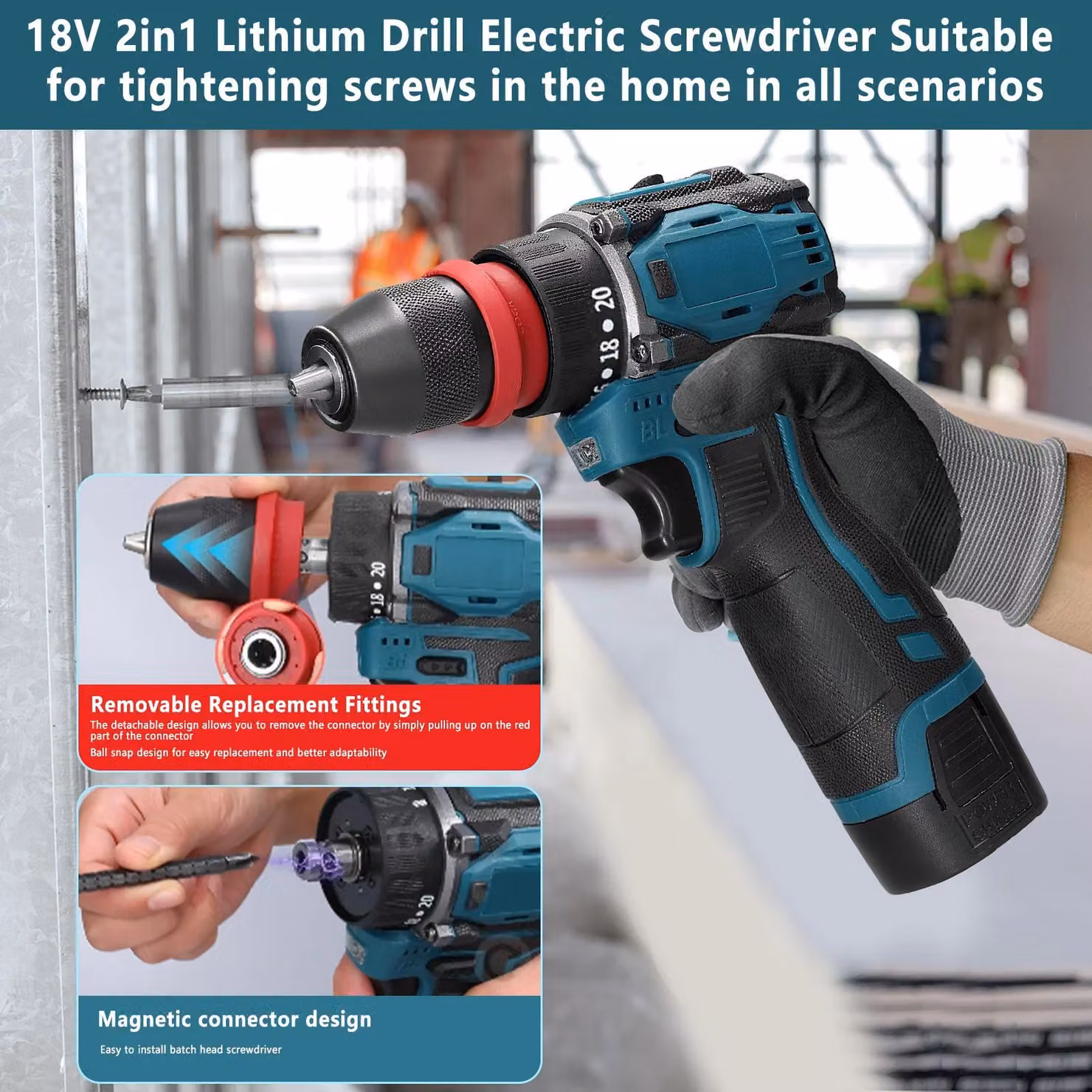 Avvitatore elettrico multifunzione 2-in-1 - Trapano avvitatore mini senza fili - Motore brushless - 2 velocità - 45/55 Nm - Batteria inclusa - Colore blu oceano