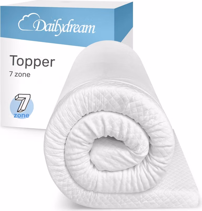 Coprimaterasso Dailydream a 7 zone modello L/XL – 120x200 cm – Altezza 7 cm – coprimaterasso ergonomico - Oeko-Tex 100 e CertiPur, rivestimento facilmente rimovibile e lavabile, cerniera, adatto a chi soffre di allergie, adattabile, antiscivolo, inodore,