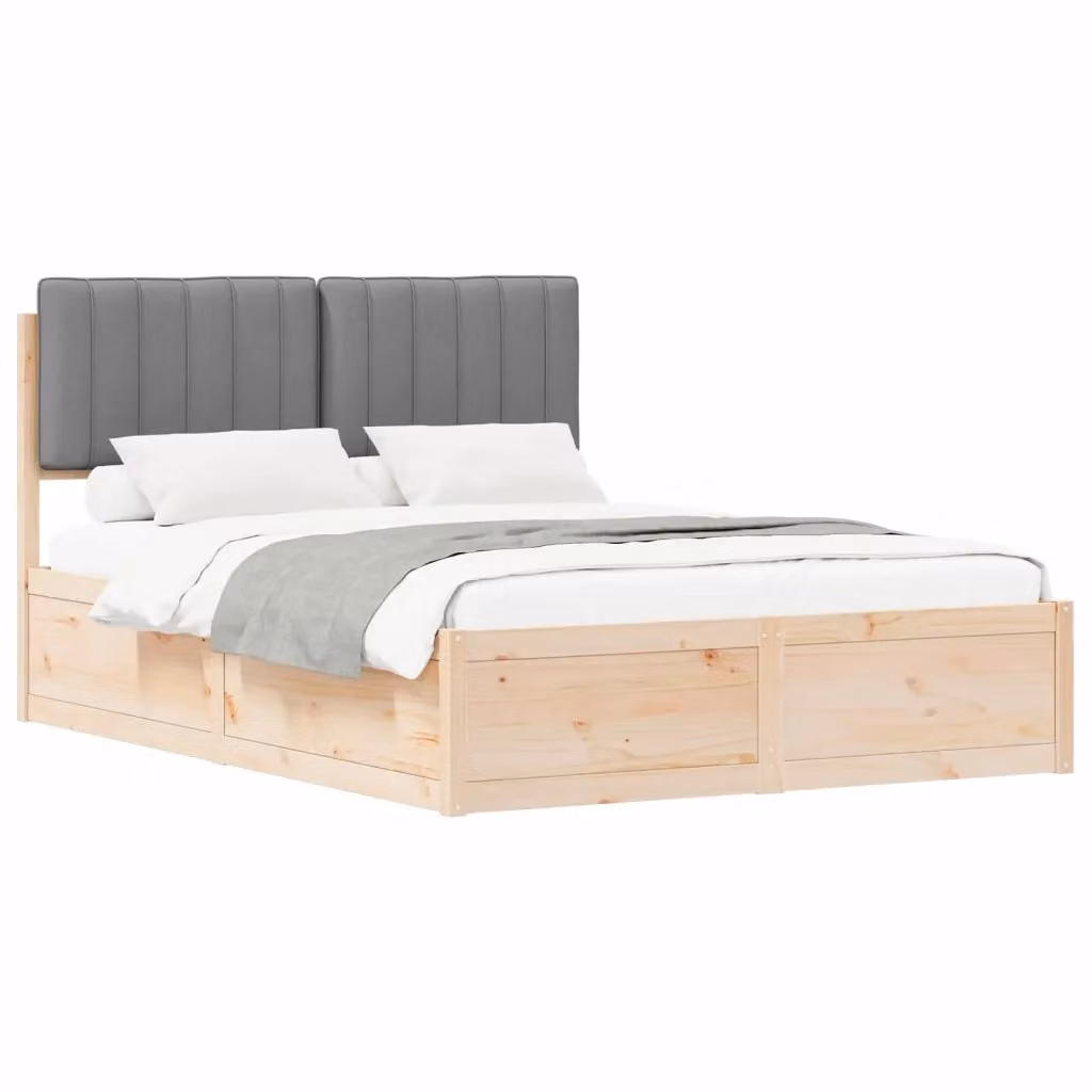 Letto con Testiera Rivestita vidaXL in Legno di Pino e Tessuto Grigio L/P/H: 140 x 200 x 145,5 cm – 2