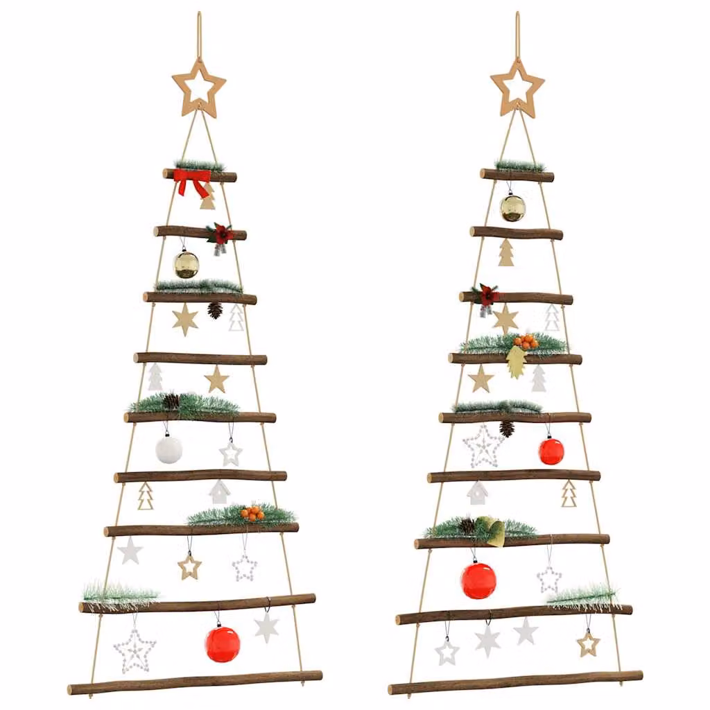 Set di 2 alberi di Natale sospesi con stelle vidaXL, stile rustico, multicolore, L 55 cm x H 120 cm