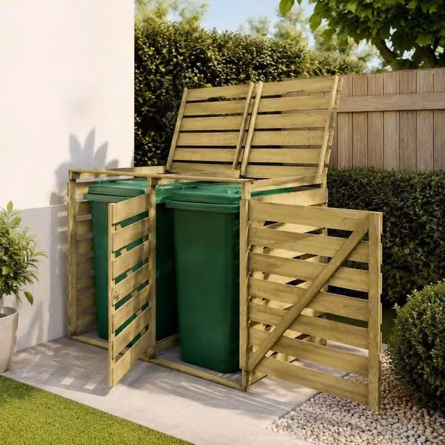 Bin Storage Box For 2 Bins, 240 L Each, Made Of Impregnated Wood