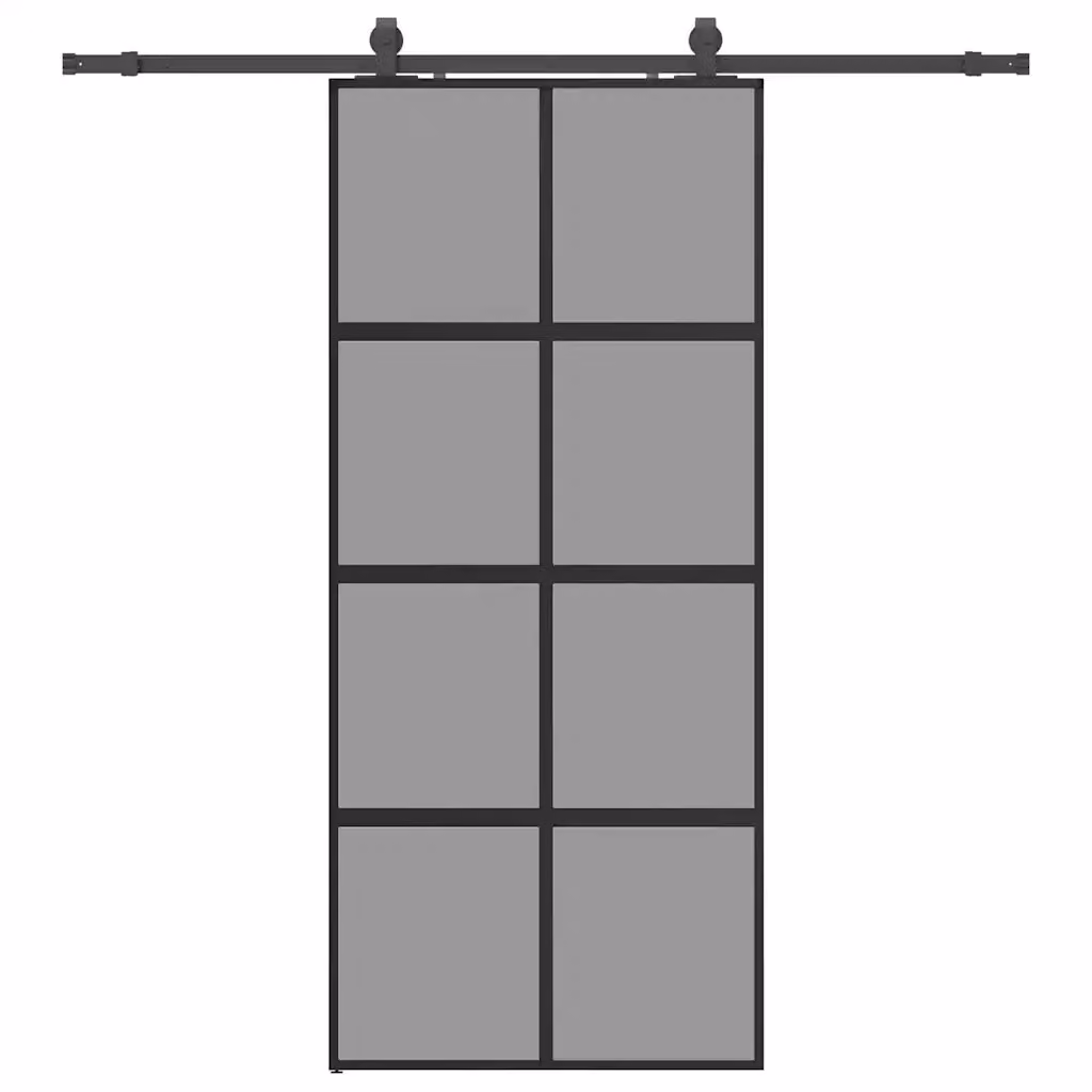 Porta Scorrevole Moderna vidaXL in Vetro Trasparente e Alluminio con Ferramenta Nera L: 90 cm, H: 205 cm – 2