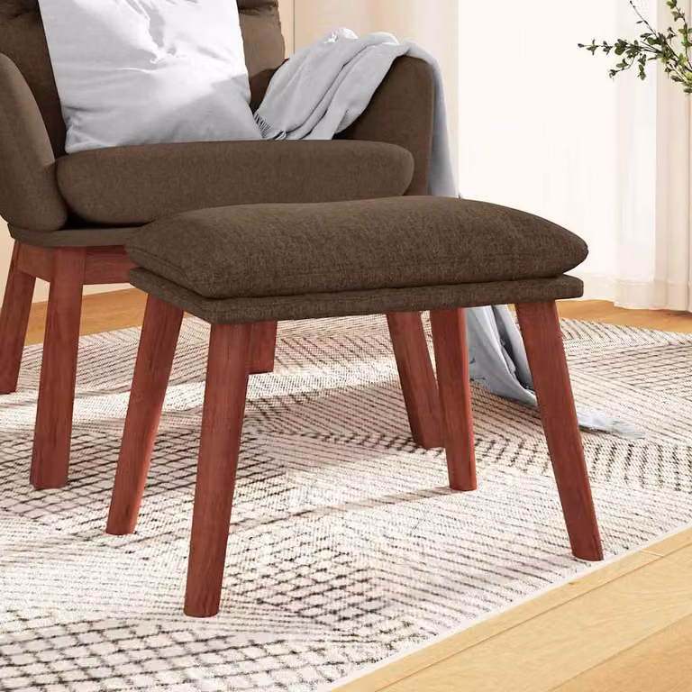 Poggiapiedi vidaXL in tessuto marrone con struttura in legno, L 45 cm x P 29,5 cm x H 35 cm