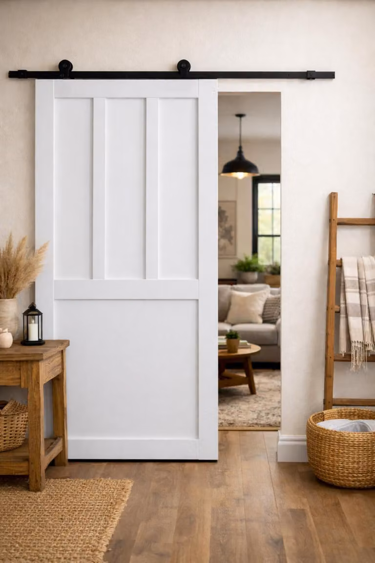 Porta scorrevole da officina con 2 pannelli bianchi H204 x L73 cm, binario con rotelle GD MENUISERIES