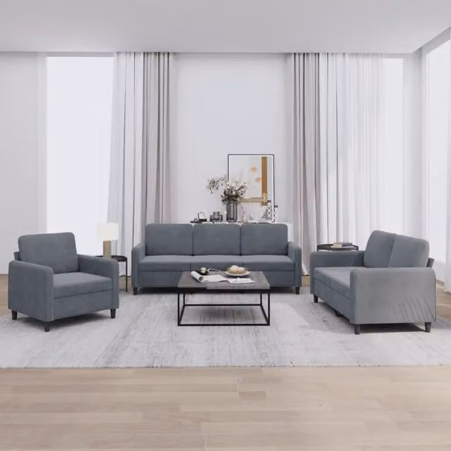 Set di divani vidaXL in velluto grigio per soggiorno con cuscini inclusi